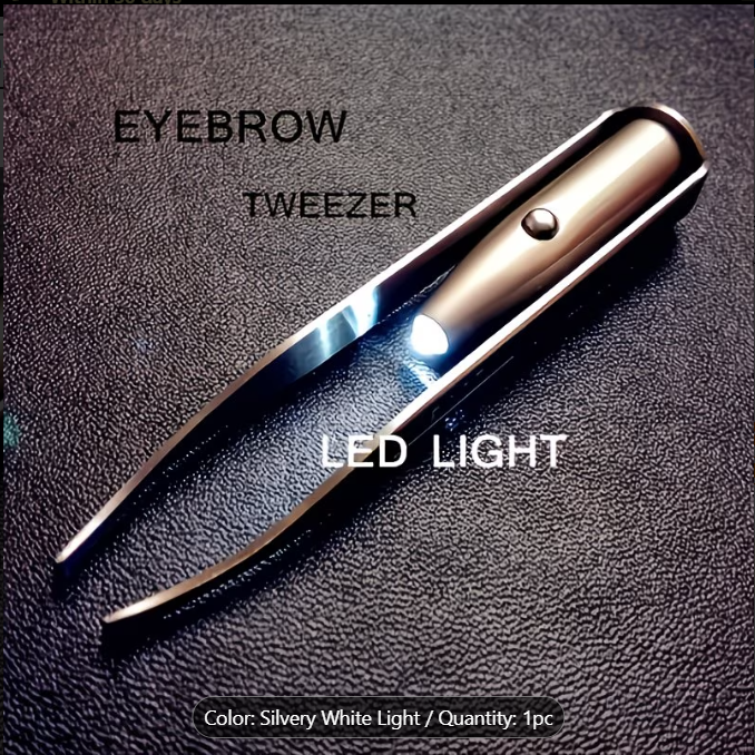 LED Light Eyebrow Tweezer – Precision Stainless Steel with Built-In Light