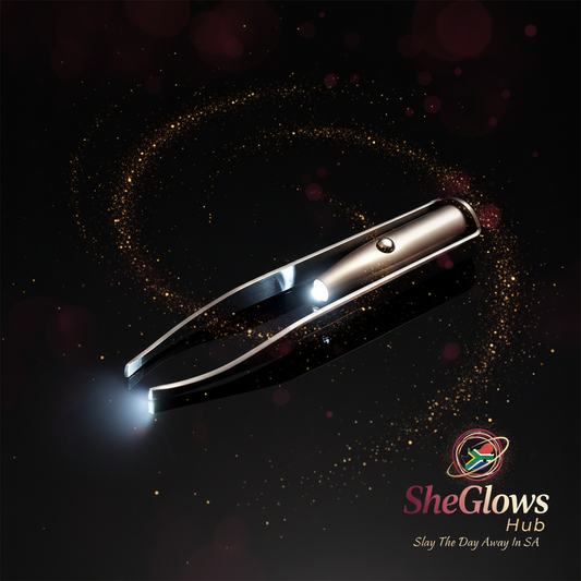 SheGlows Hub LED Eyebrow Tweezer Hero Shot – Dark Theme