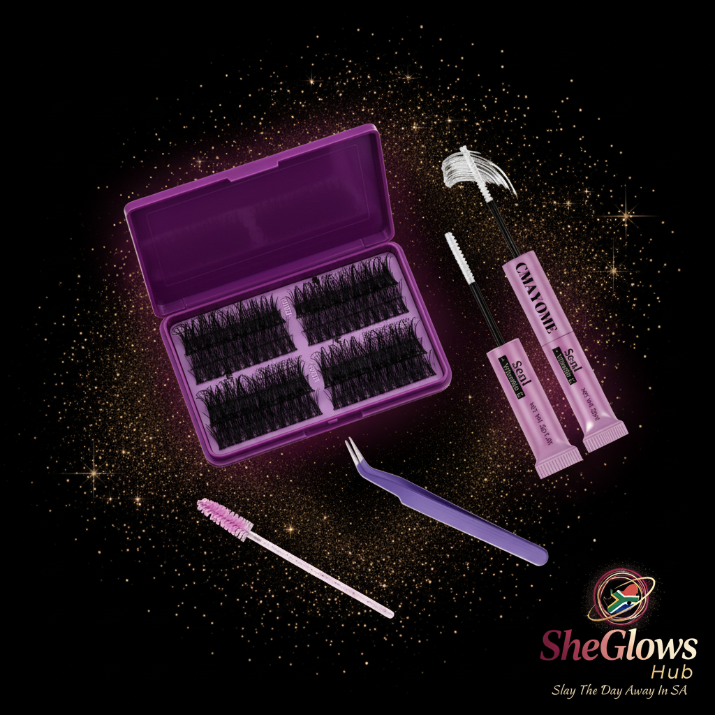 SheGlows Hub Kit Contents Flat Lay – Dark Theme Branded