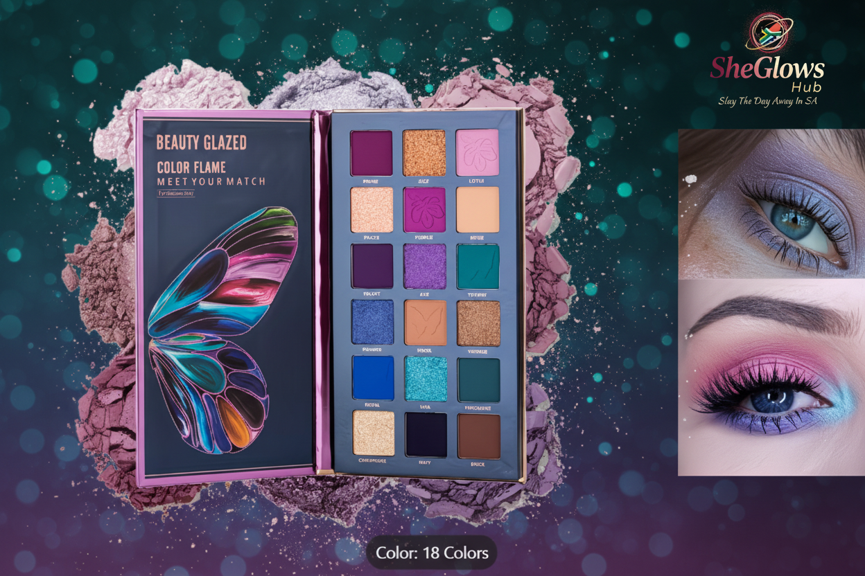 SheGlows Hub – Beauty Glazed Palette Teal Purple Bokeh