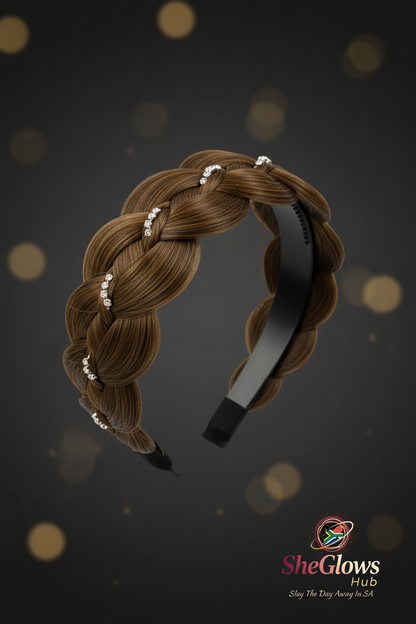 SheGlows Rhinestone Fishbone Braid Headband – Elegant Women's Hair Accessory
