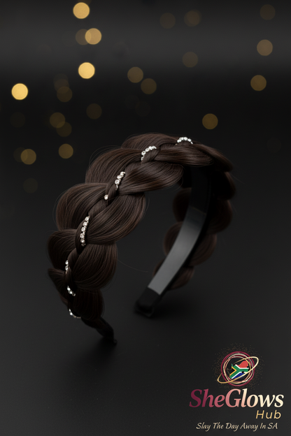 SheGlows Rhinestone Fishbone Braid Headband – Elegant Women's Hair Accessory