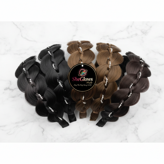 SheGlows Rhinestone Fishbone Braid Headband – Elegant Women's Hair Accessory