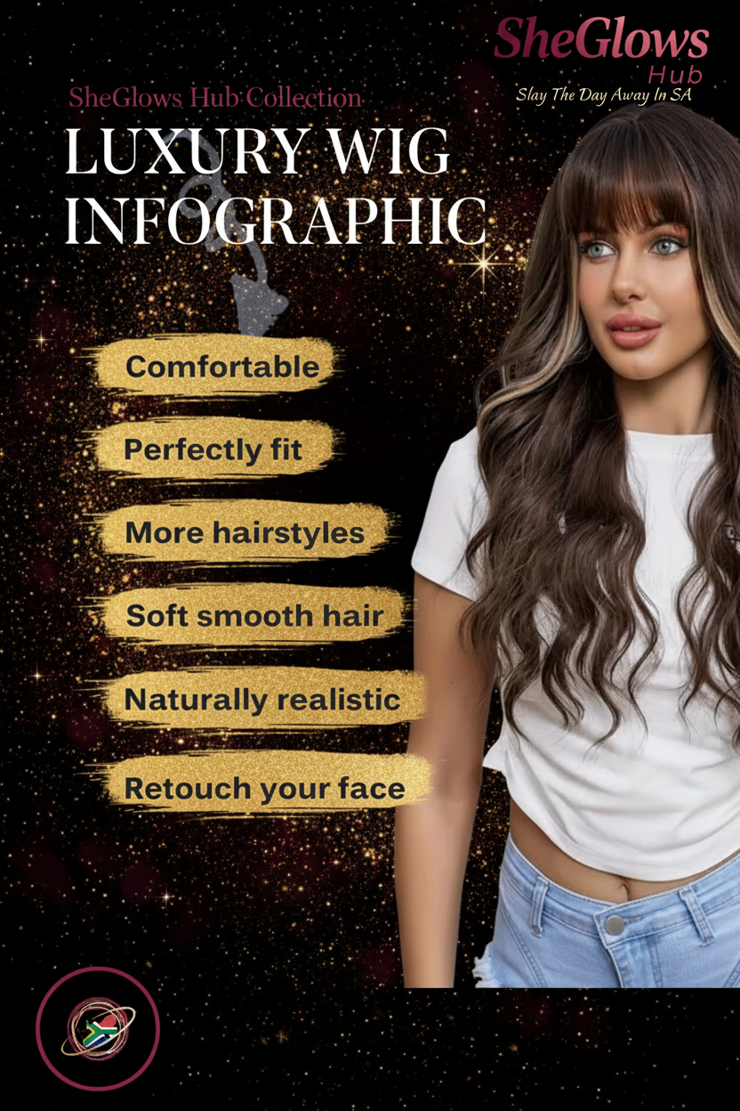 Long Wavy Brown Highlighted Wig with Bangs – Heat Resistant & Naturally Realistic